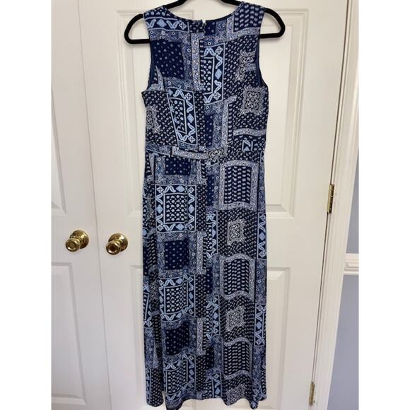 Talbots Petites 8P Blue Paisley Maxi Dress Sleeveless Beachy Flowy Date Night - Picture 5 of 5